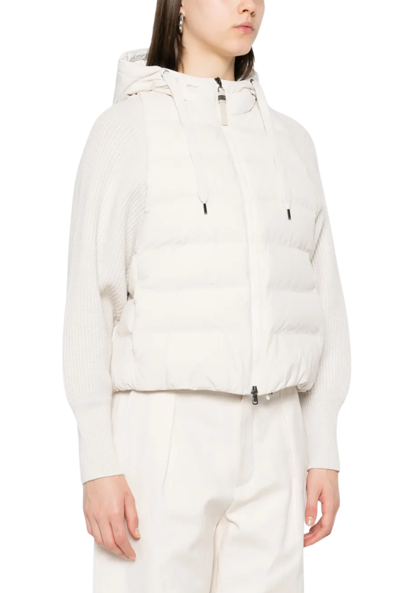 Brunello Cucinelli Women's Hooded Knitted-sleeve Puffer Jacket