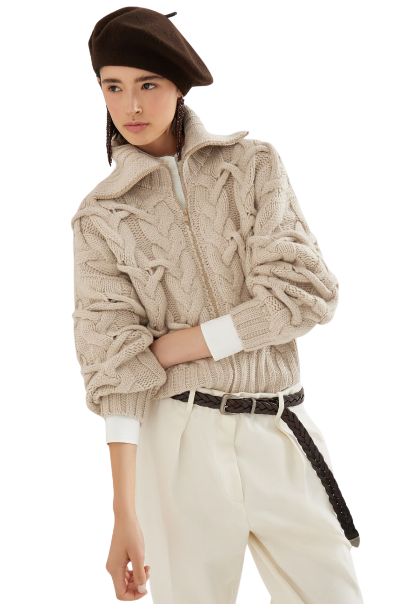 Brunello Cucinelli Women's Crisscross Cable Cardigan in Cashmere Feather Yarn