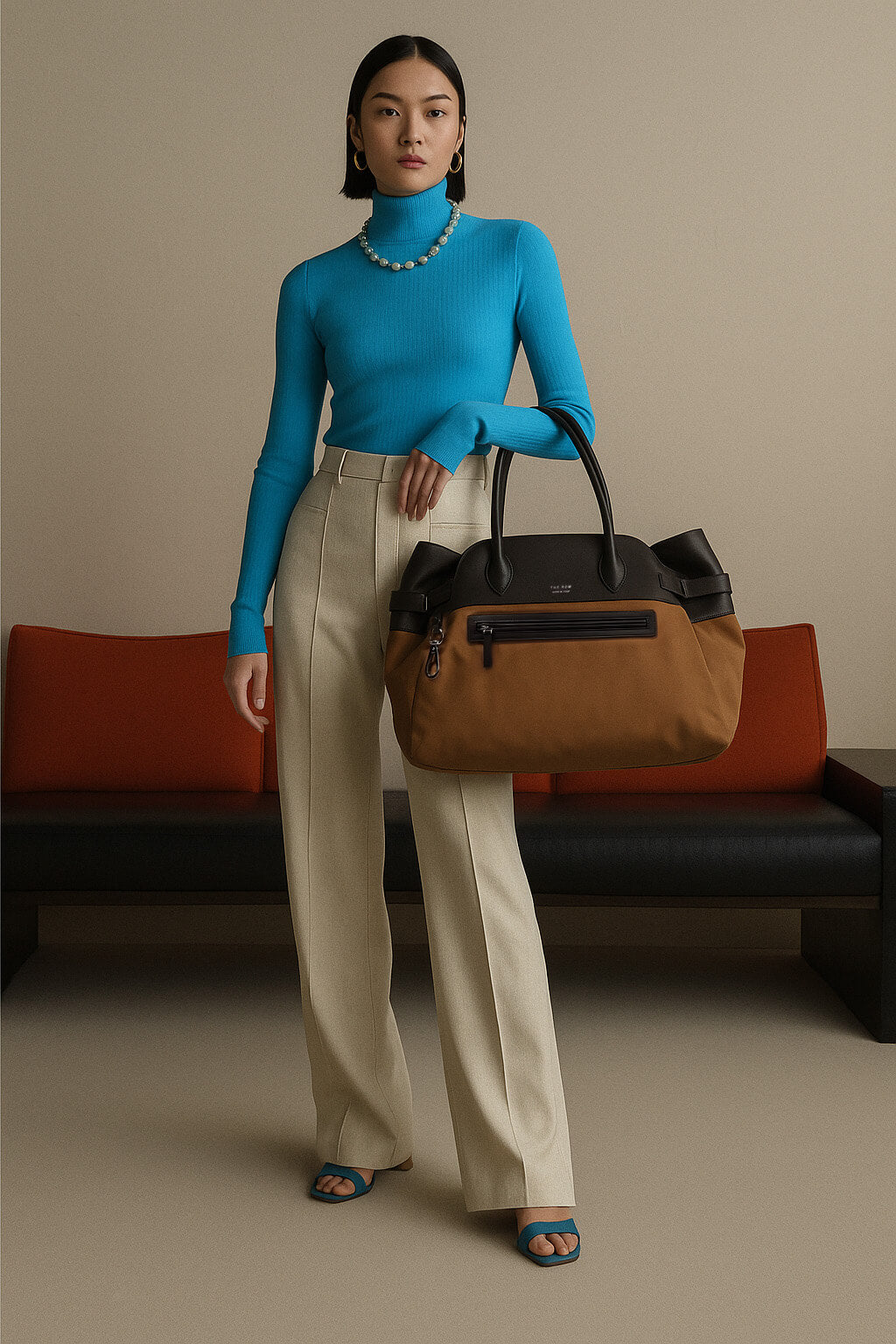 The Row Margaux 17 反扣皮革帆布托特包