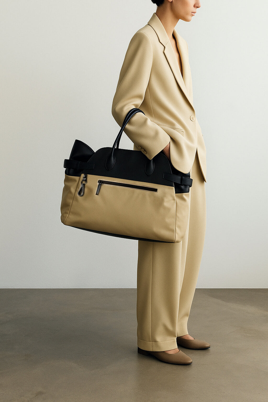 The Row Margaux 17 反扣皮革帆布托特包