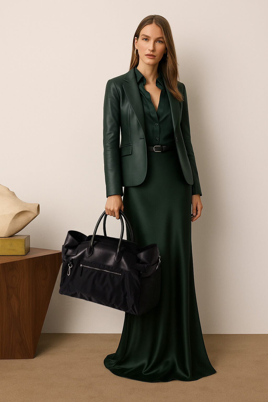 The Row Margaux 17 反扣皮革帆布托特包