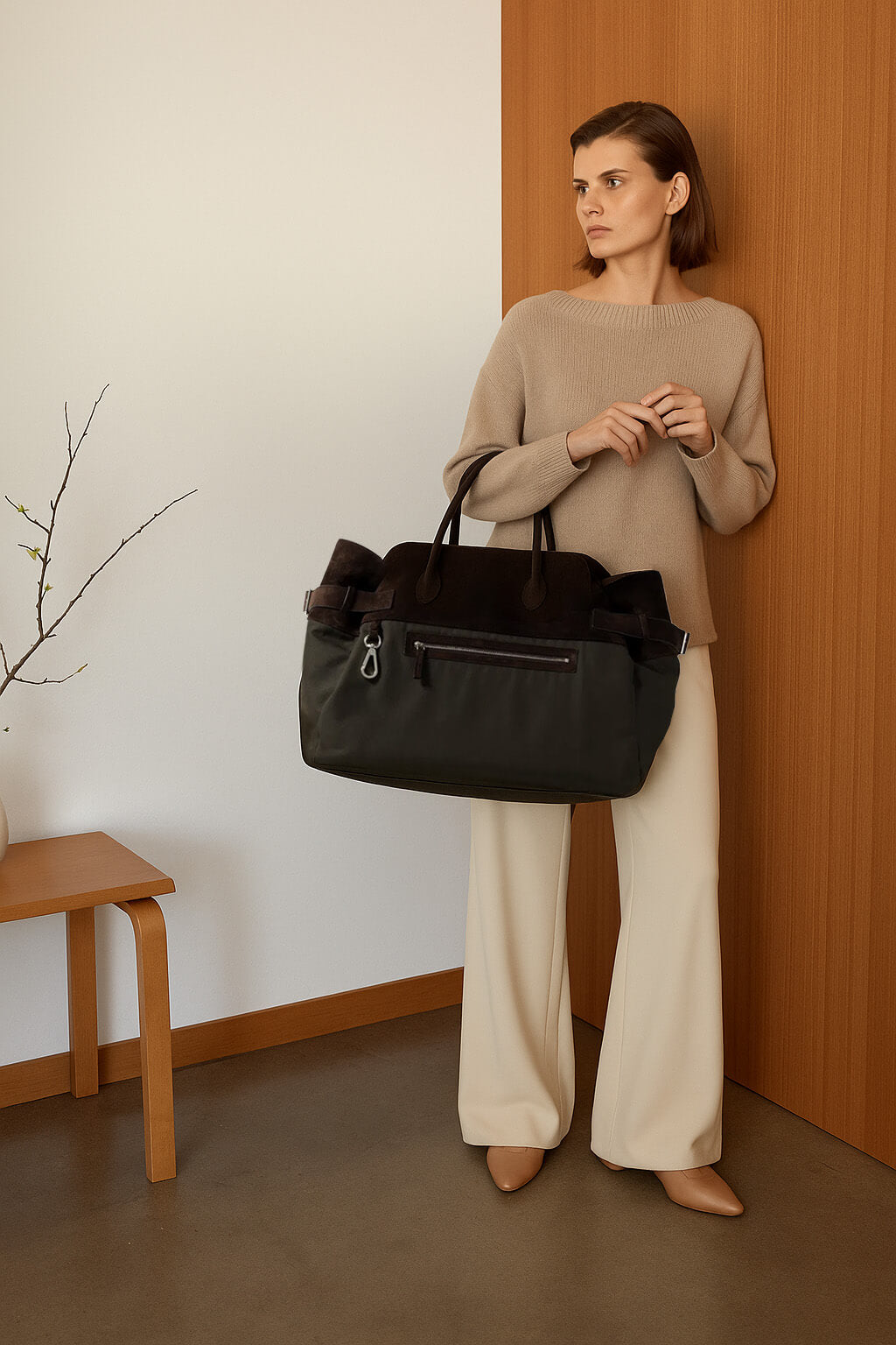 The Row Margaux 17 Inside-Out Buckled Leather Canvas Tote Bag