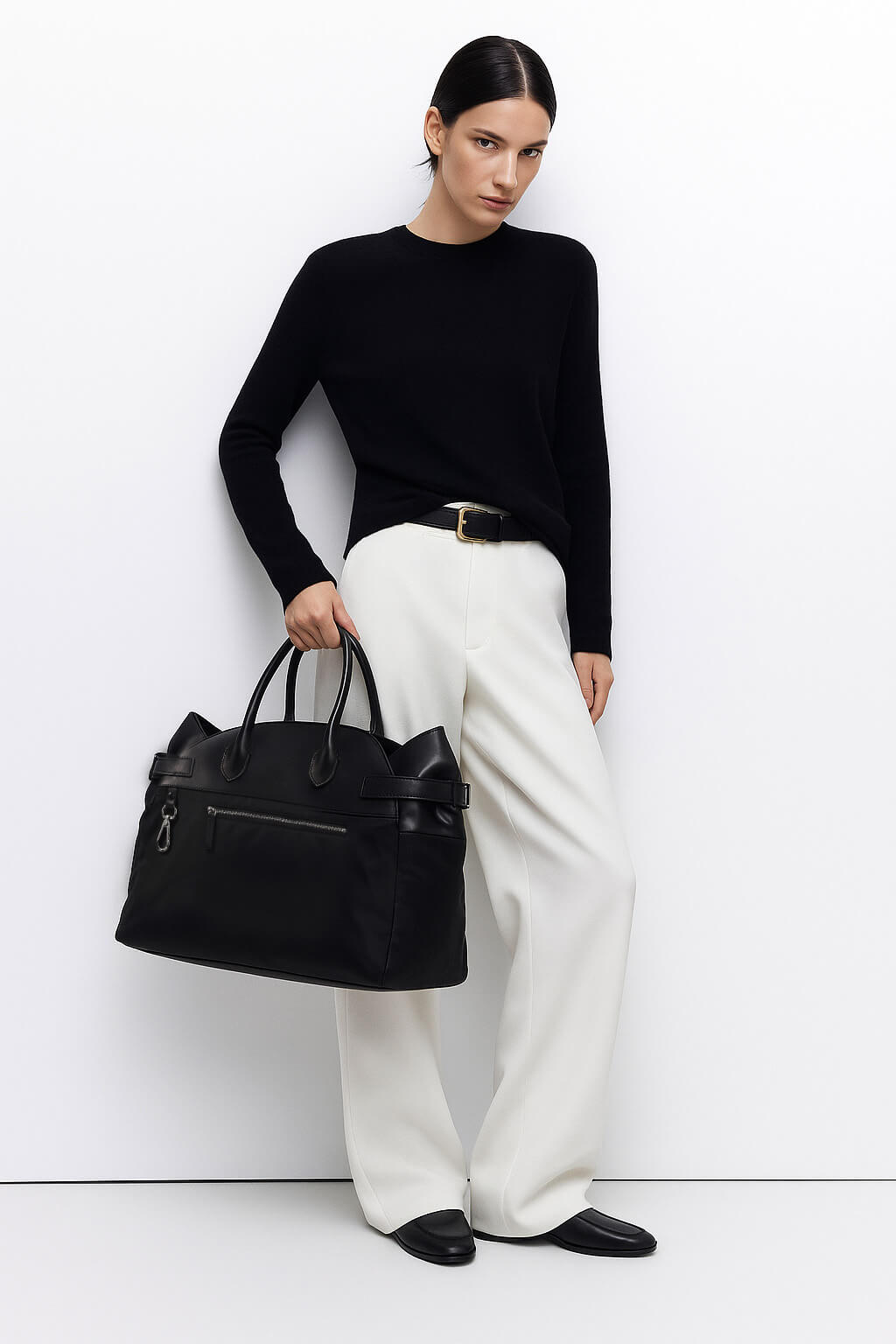 The Row Margaux 17 反扣皮革帆布托特包