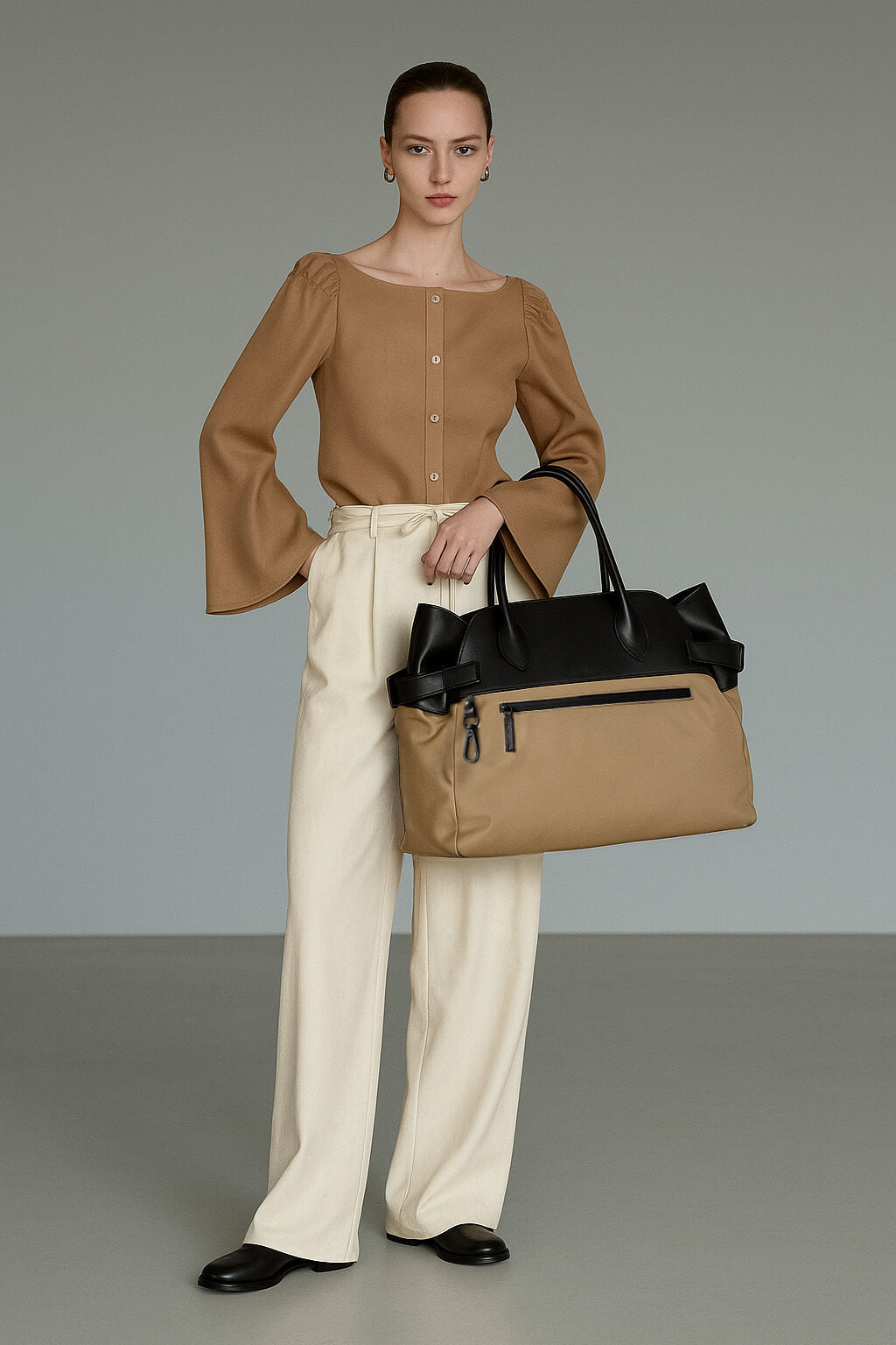 The Row Margaux 17 反扣皮革帆布托特包