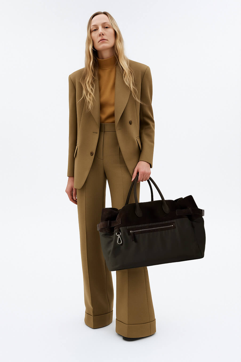 The Row Margaux 17 反扣皮革帆布托特包