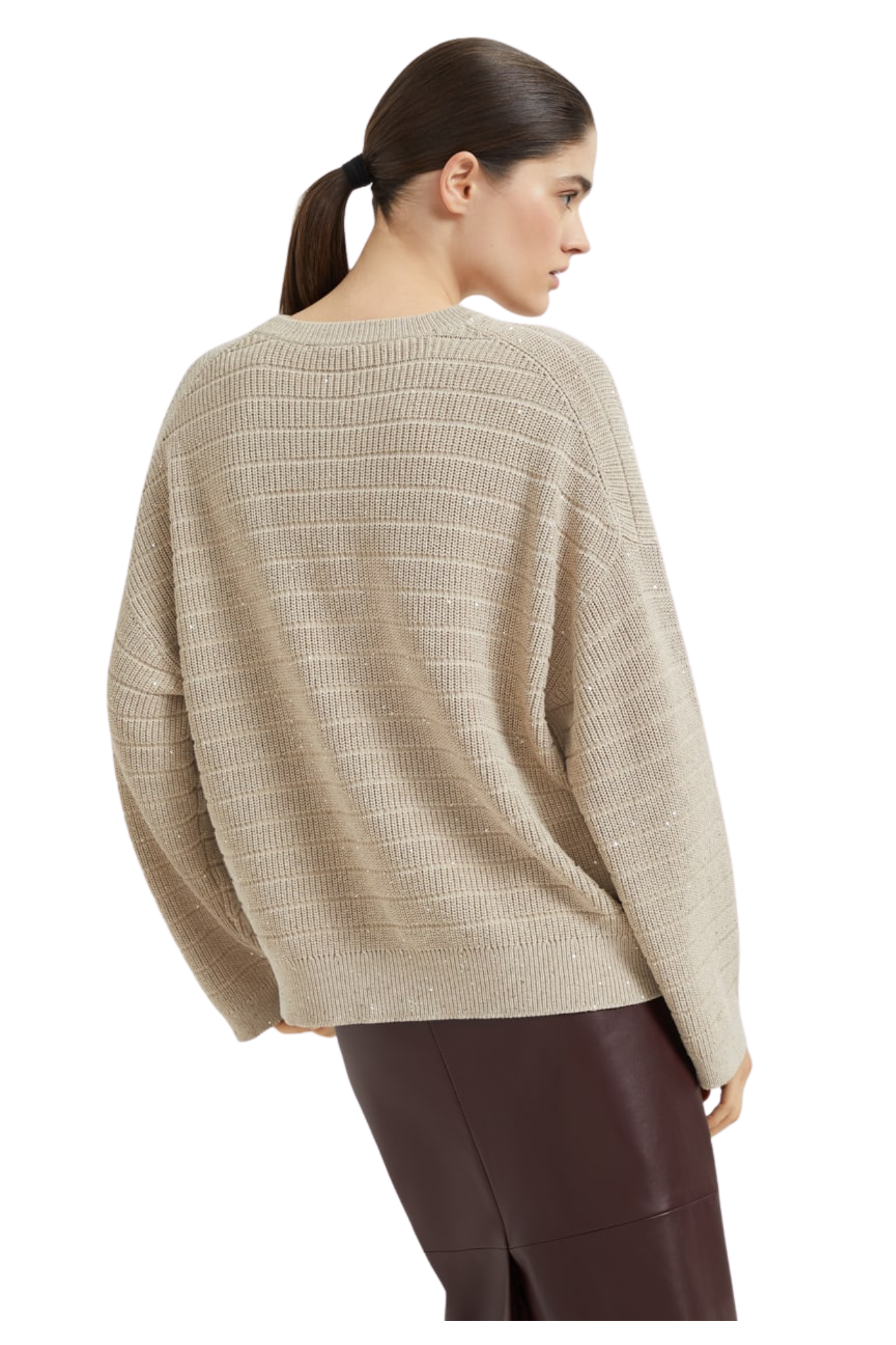 Brunello Cucinelli Women's Textured Half English Rib Sweater in Cotton Diamond Yarn