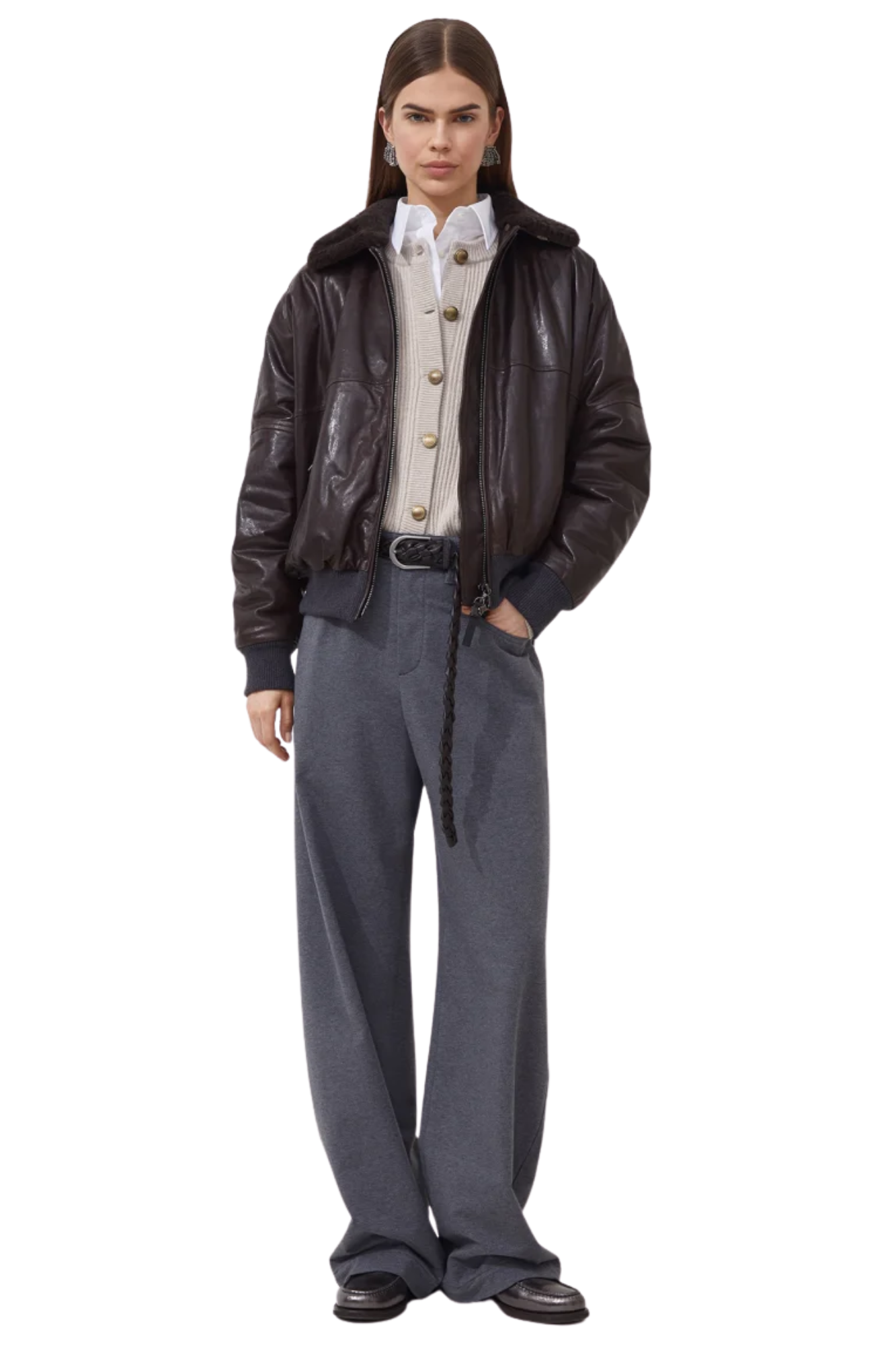 BRUNELLO CUCINELLI Cárdigan de mujer de lana virgen, cachemira y canalé inglés con botones metálicos