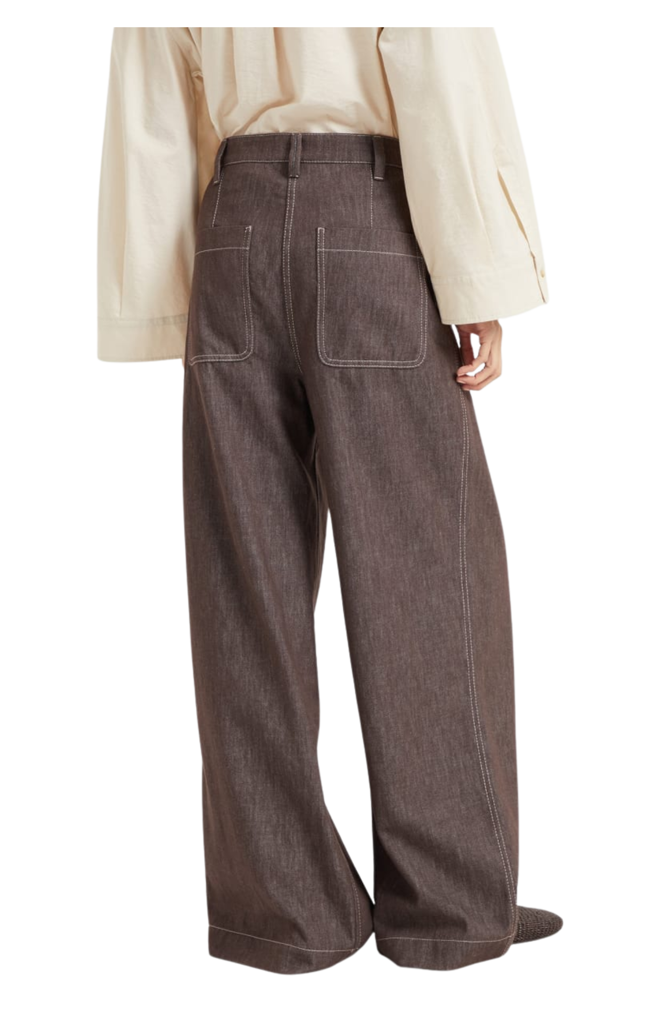 Brunello Cucinelli Women's Denim-effect Twill Smart Wide Trousers With Monili