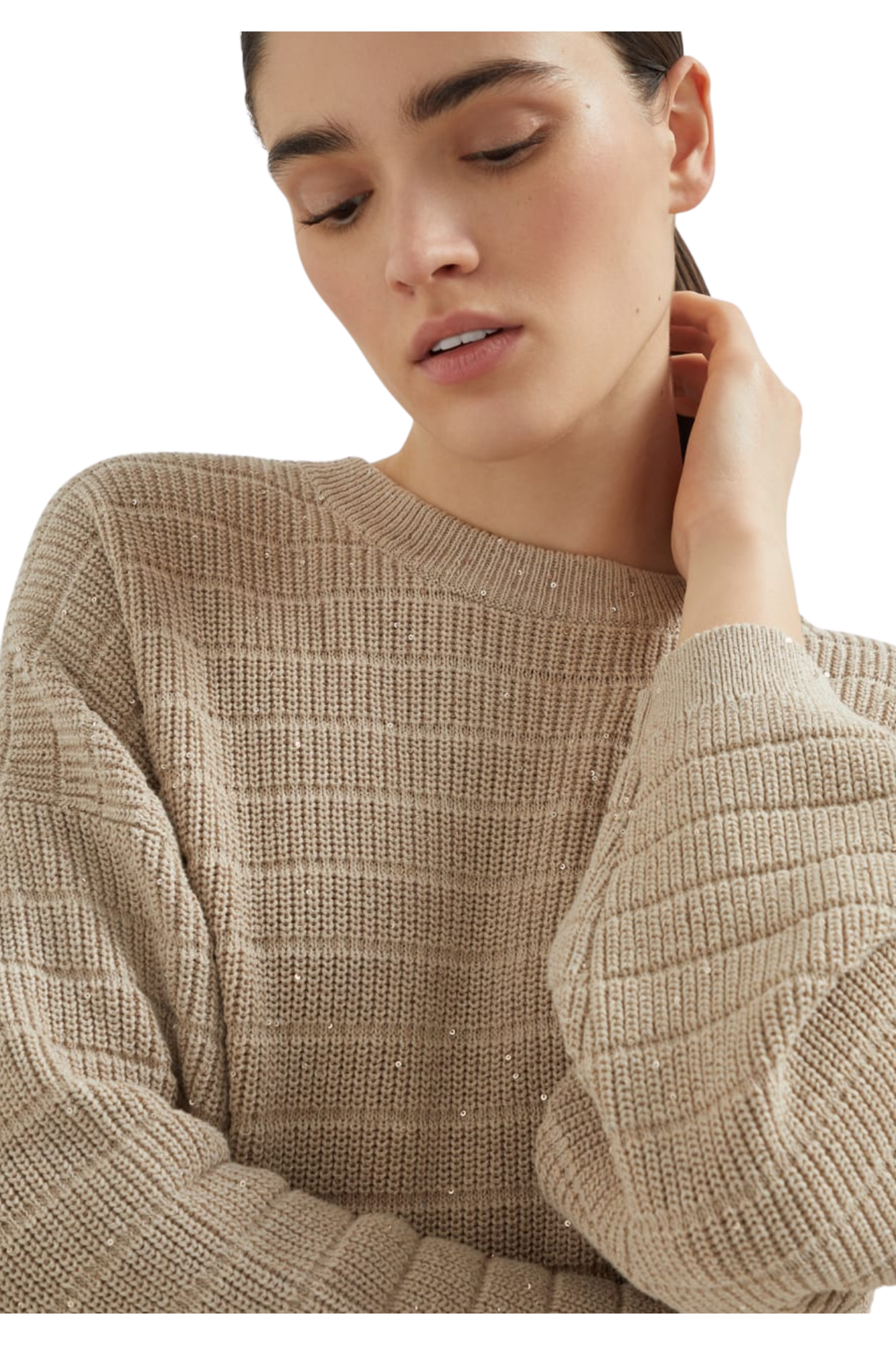 Brunello Cucinelli Women's Textured Half English Rib Sweater in Cotton Diamond Yarn