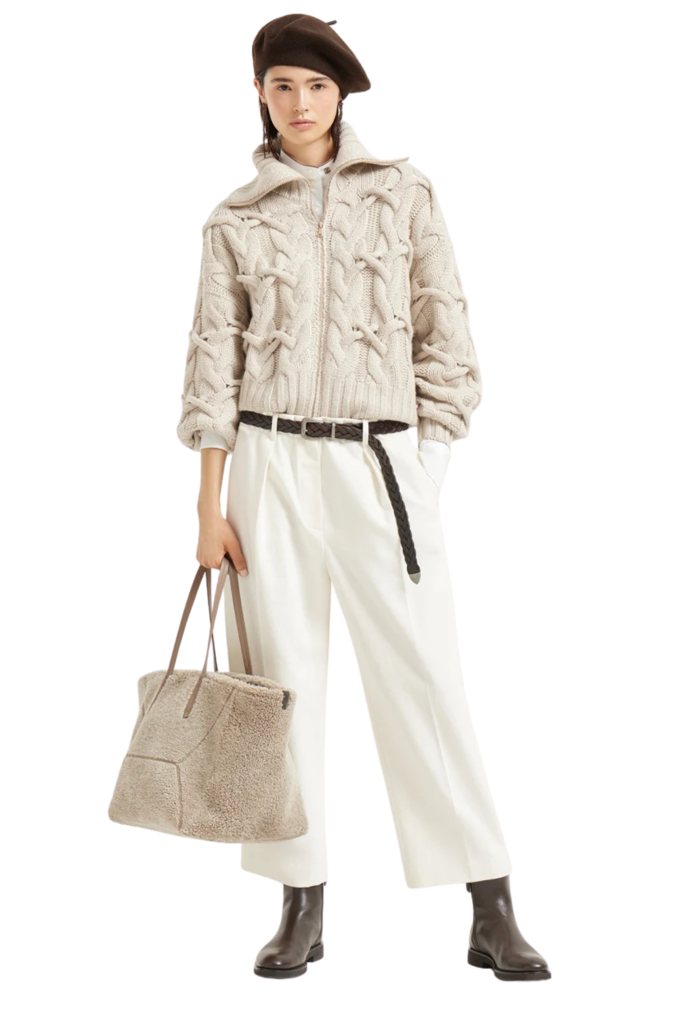 Brunello Cucinelli Women's Crisscross Cable Cardigan in Cashmere Feather Yarn