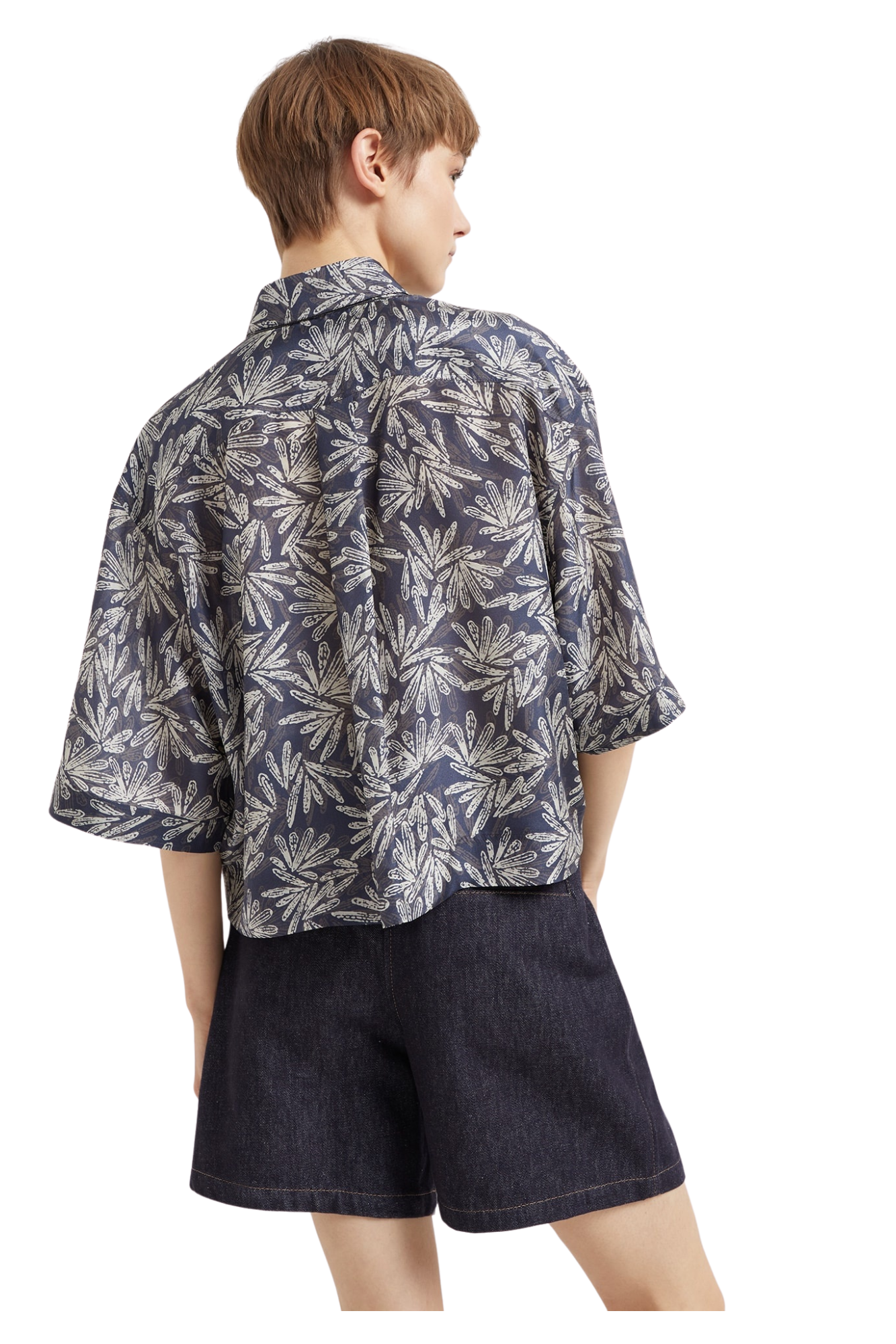 Brunello Cucinelli Women's Silk Fern Print Pongee Shirt with Monili