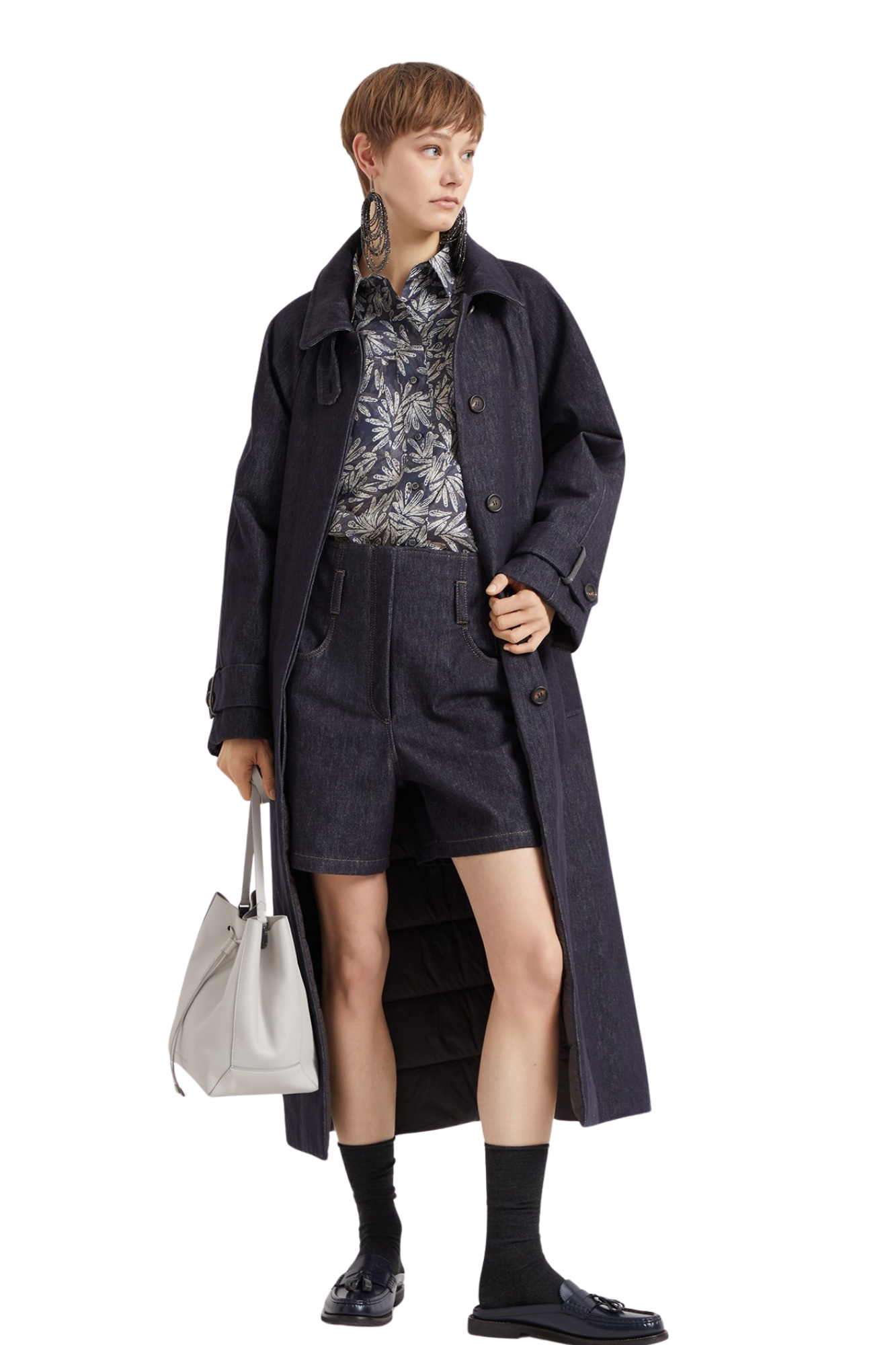 BRUNELLO CUCINELLI Chemise pongée en soie imprimé fougère pour femme avec monile