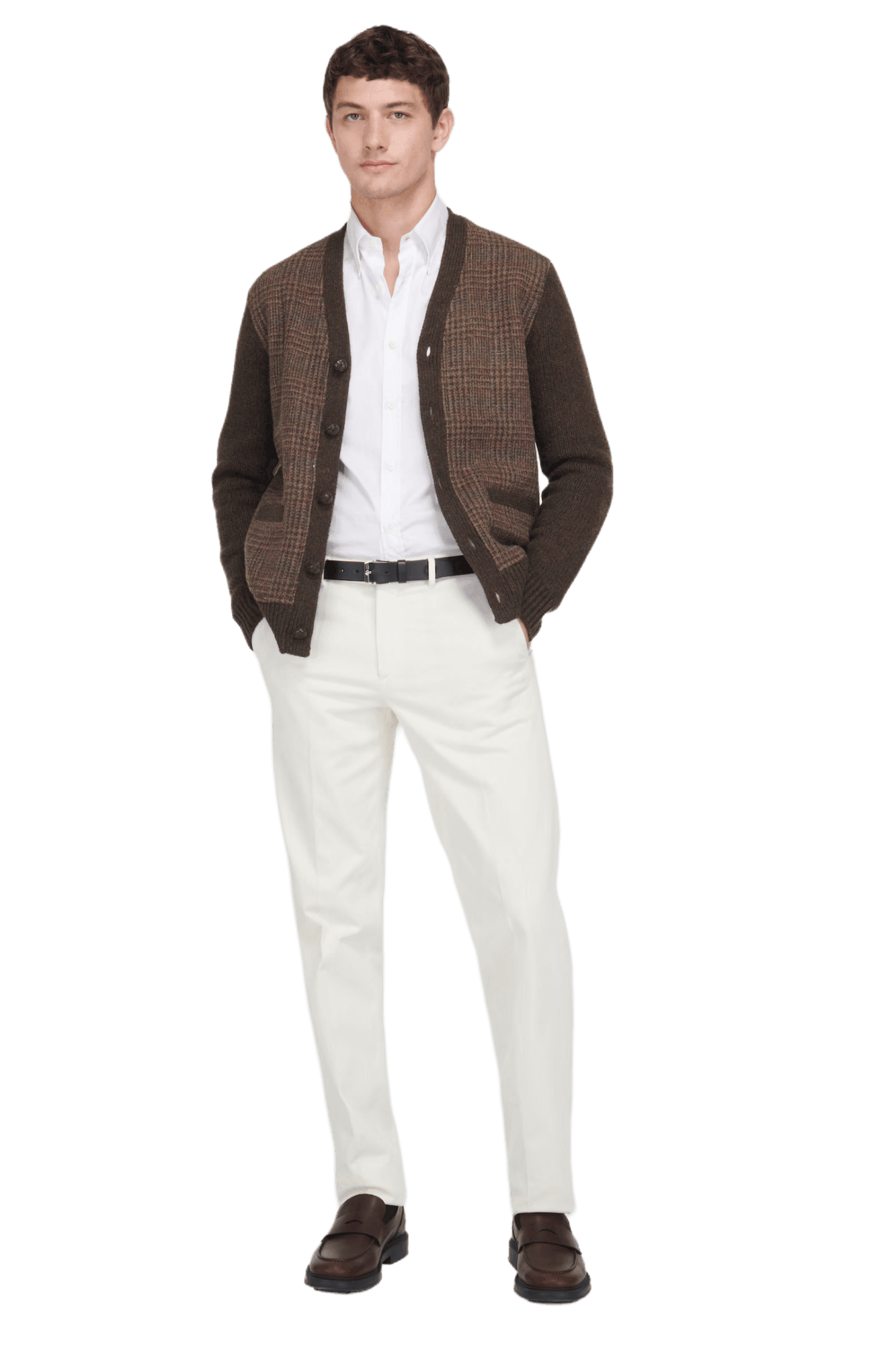 RALPH LAUREN Cardigan en laine à panneaux Glen Plaid pour homme